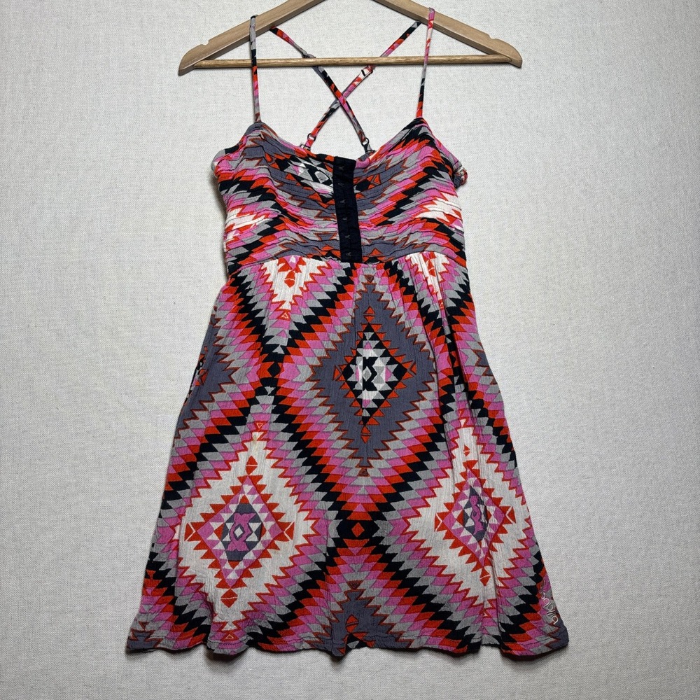 Billabong Sleeveless Mini Sun Dress‎ Hook and Eye Spaghetti Straps Size L
